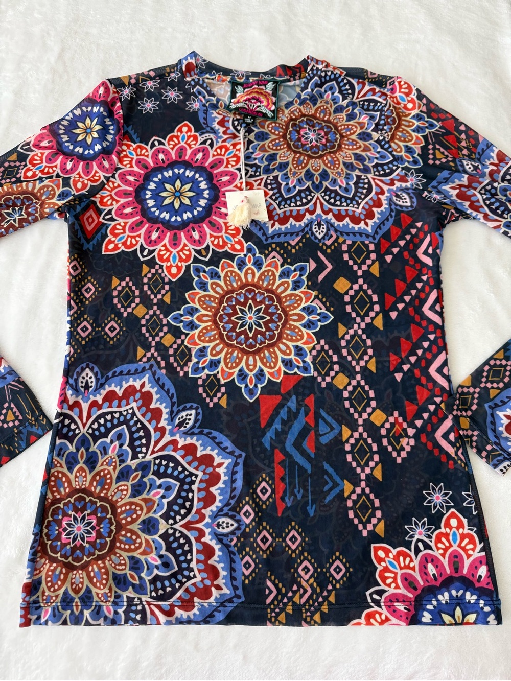 Johnny Was Natalie Long Sleeve Mesh Tee in the Padma pattern Size M D87